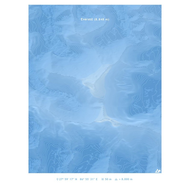 Everest - Lámina (30 x 40 cm) curvas de nivel